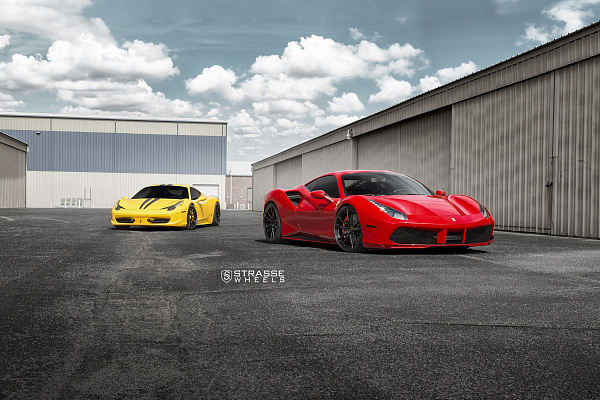 Фото дисков Strasse Wheels SV1 Deep Concave Monoblock Черный глянец на Ferrari 488